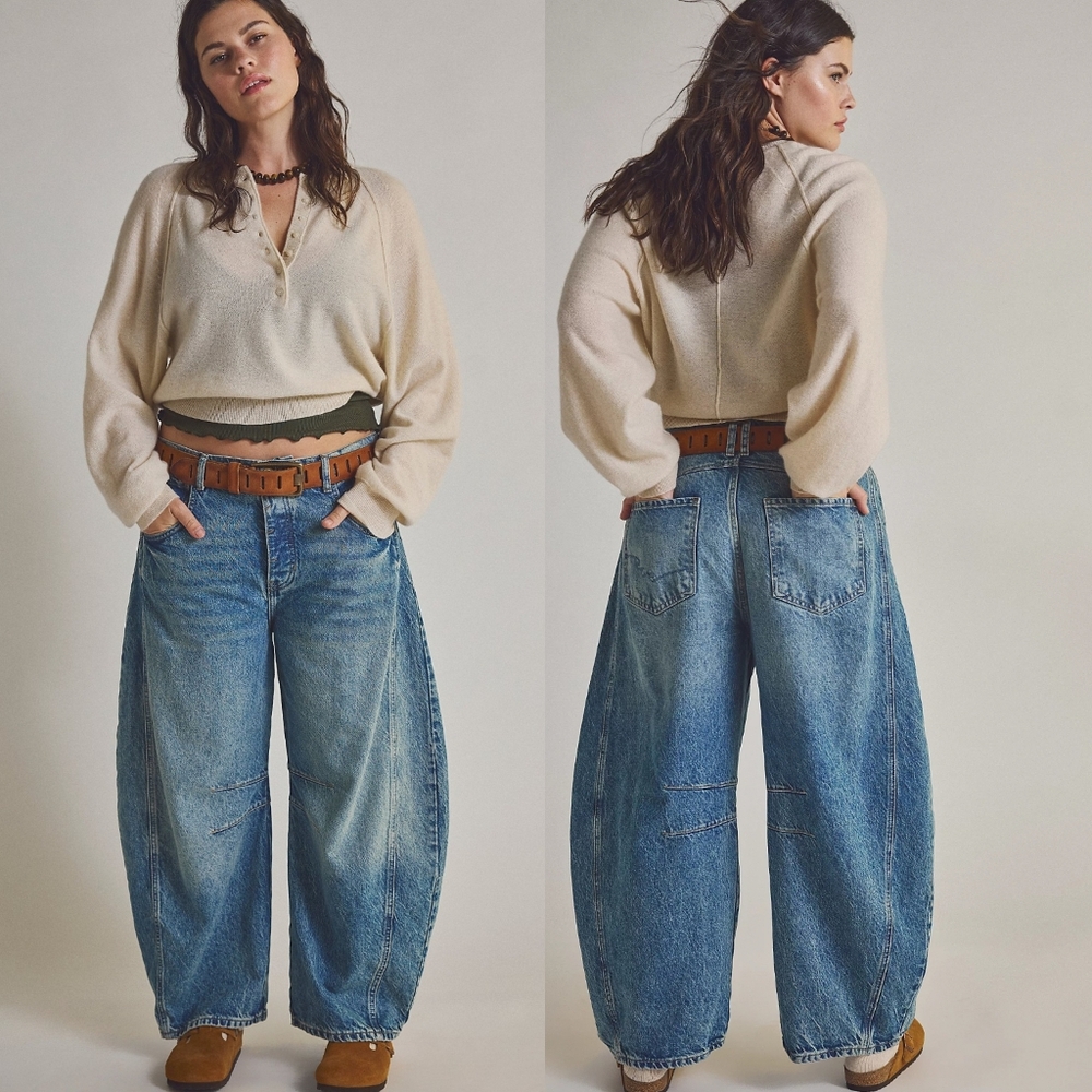We The Free Good Luck Mid-Rise Barrel Jeans - Ultra Light Beam